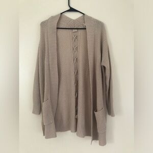 Pink Rose Vintage Beige Criss Crossed Back Knit Cardigan with pockets